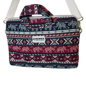 Dachee Laptop Shoulder Messenger Bag Red‎ Elephant Pattern Canvas Waterproof 15"